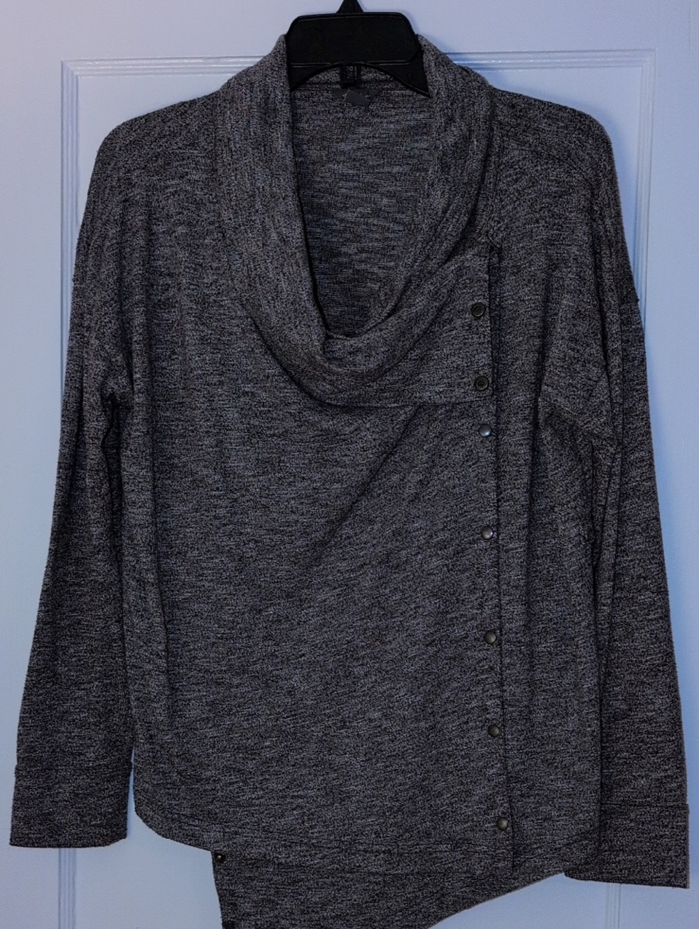 Eddie Bauer Heather Heather Purple Gray Cowl Neck Button-Accent Sweater